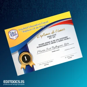 Editable Ecuador Unidad Educativa Fiscal _Replica 28 de Mayo_ Honor Diploma Page Preview - EditDocs