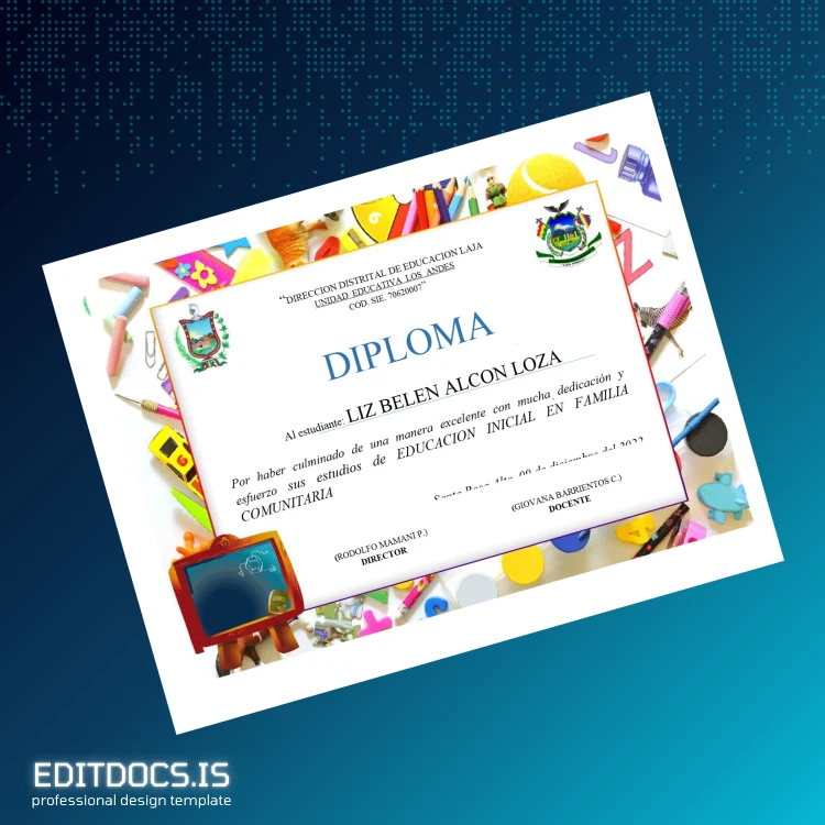 Editable Ecuador Unidad Educativa Los Andes Diploma in Initial Education Page Preview - EditDocs