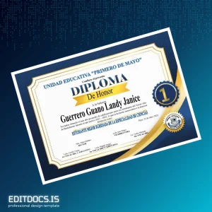 Editable Ecuador Unidad Educativa Primero de Mayo Diploma of Honor Page Preview - EditDocs