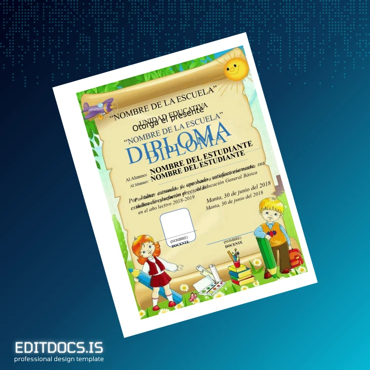 Editable Ecuador Unidad Educativa _NOMBRE DE LA ESCUELA_ Diploma Template Page Preview - EditDocs