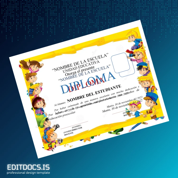 Editable Ecuador Unidad Educativa _Nombre de la Escuela_ Primary and Preschool Education Diploma Template page 3 Page Preview - EditDocs