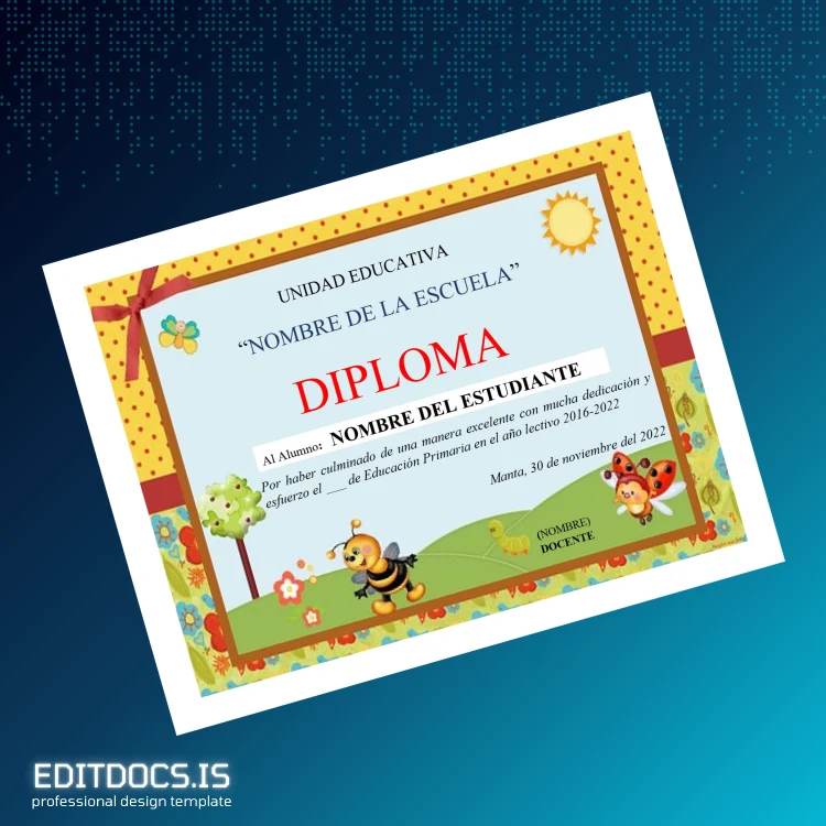 Editable Ecuador Unidad Educativa _Nombre de la Escuela_ Primary and Preschool Education Diploma Template page 5 Page Preview - EditDocs