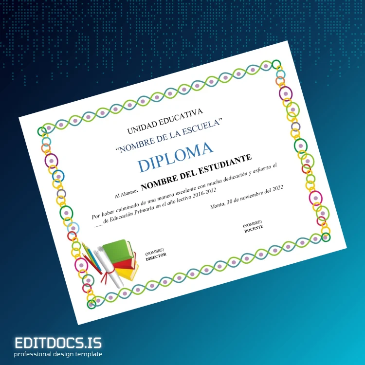 Editable Ecuador Unidad Educativa _Nombre de la Escuela_ Primary and Preschool Education Diploma Template page 6 Page Preview - EditDocs