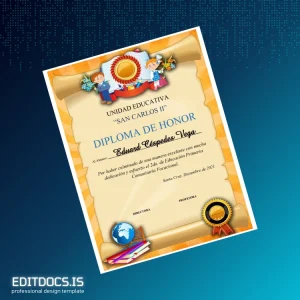 Editable Ecuador Unidad Educativa _San Carlos II_ Honor Diploma Template Page Preview - EditDocs