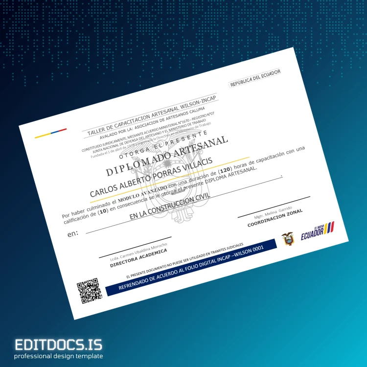 Editable Ecuador Wilson-Incap Artisan Diploma in Civil Construction Page Preview - EditDocs