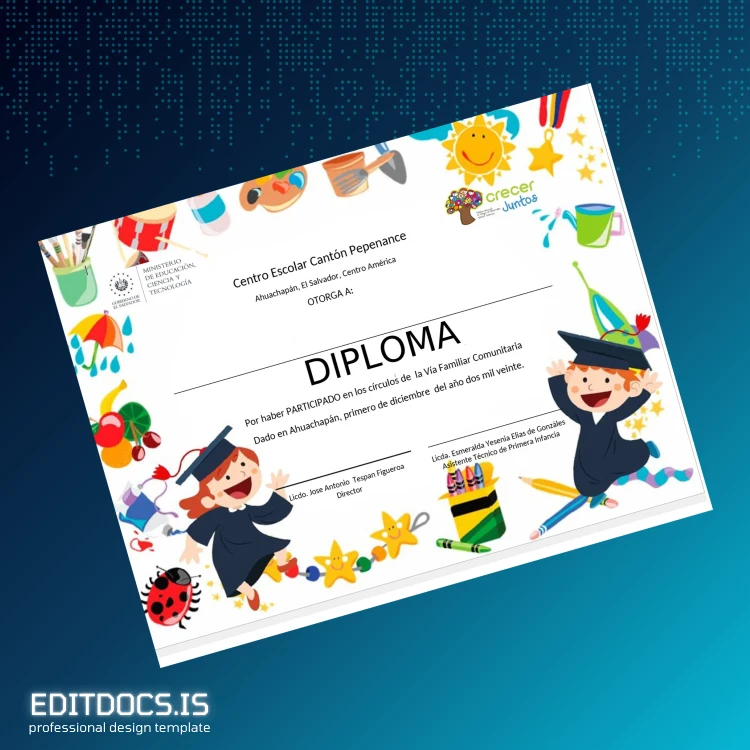 Editable El Salvador Centro Escolar Cantón Pepenance Diploma Template Page Preview - EditDocs
