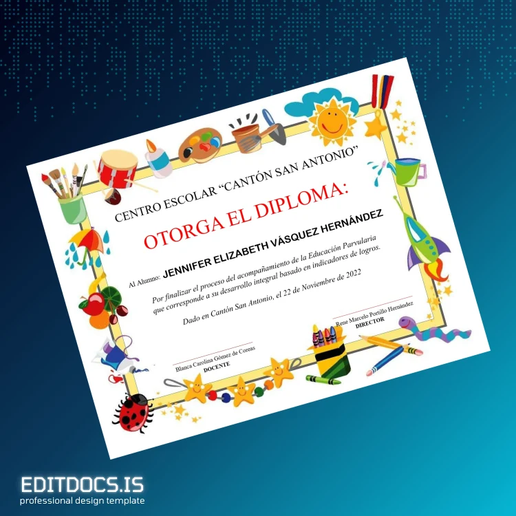 Editable El Salvador Centro Escolar Cantón San Antonio Diploma page 2 Page Preview - EditDocs