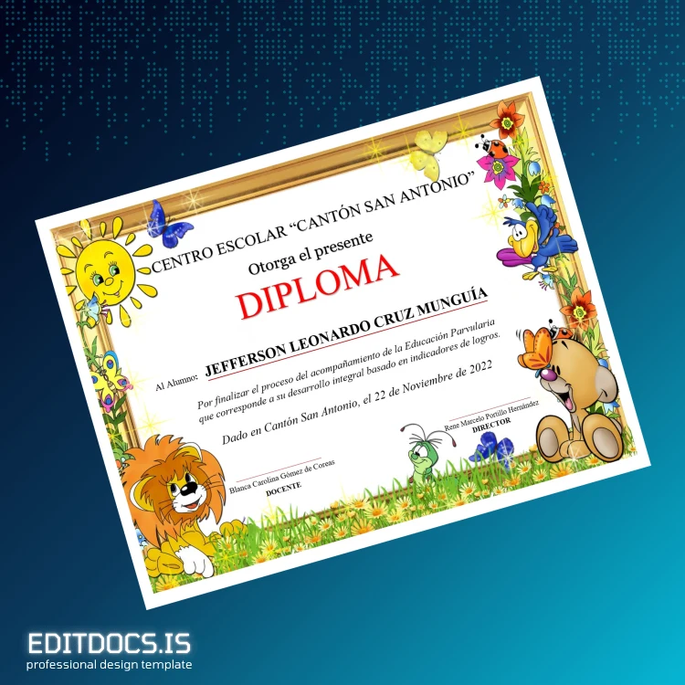 Editable El Salvador Centro Escolar Cantón San Antonio Diploma page 3 Page Preview - EditDocs