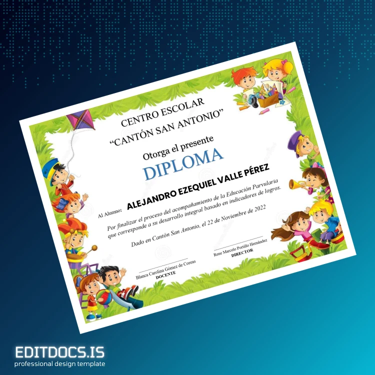 Editable El Salvador Centro Escolar Cantón San Antonio Diploma Page Preview - EditDocs