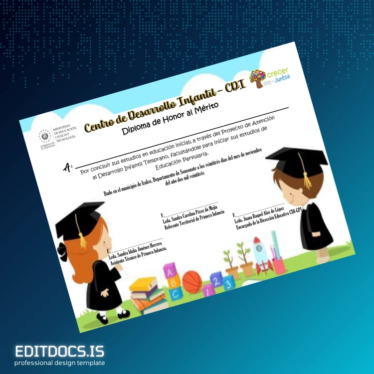 Editable El Salvador Centro de Desarrollo Infantil CDI Honor Diploma Template Page Preview - EditDocs