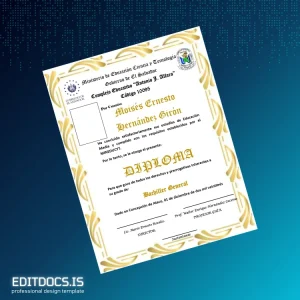 Editable El Salvador Complejo Educativo Antonio J Alfaro High School Diploma Page Preview - EditDocs