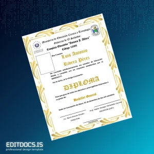 Editable El Salvador Complejo Educativo Antonio J. Alfaro High School Diploma Template Page Preview - EditDocs