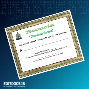 Editable El Salvador Escuela _Dionisio de Herrera_ Diploma of Recognition Page Preview - EditDocs