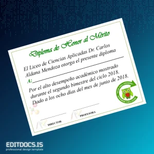 Editable El Salvador Liceo de Ciencias Aplicadas Dr. Carlos Aldana Mendoza Honor Diploma Page Preview - EditDocs