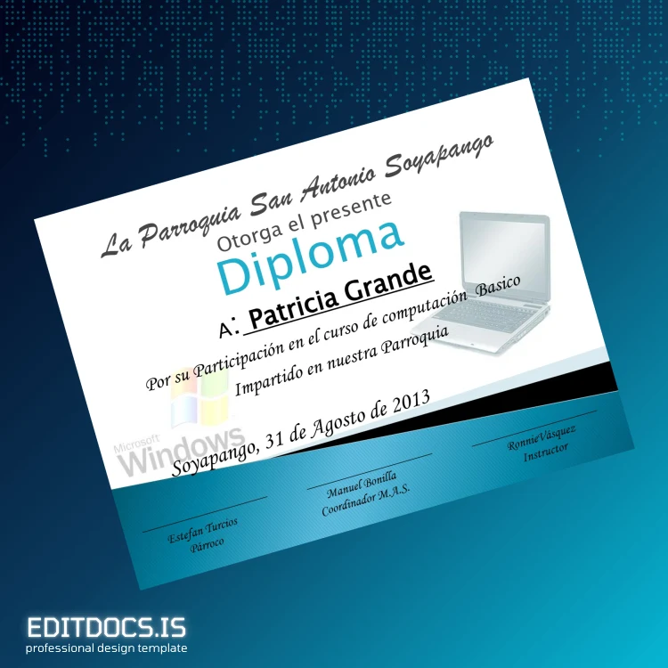 Editable El Salvador Parroquia San Antonio Soyapango Basic Computing Diploma Template page 2 Page Preview - EditDocs