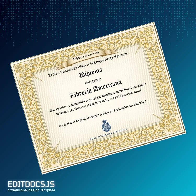 Editable El Salvador Real Academia Española Diploma Template Page Preview - EditDocs