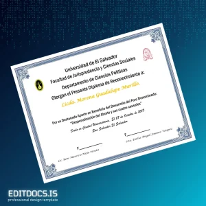 Editable El Salvador Universidad de El Salvador Diploma of Recognition Page Preview - EditDocs