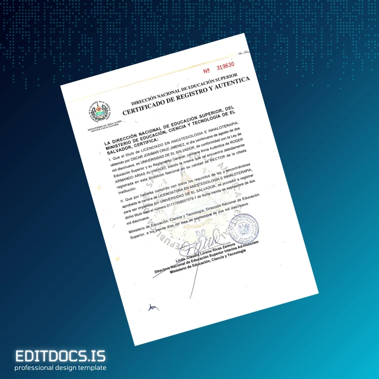 Editable El Salvador University of El Salvador Bachelor's Degree in Anesthesiology and Inhalotherapy Template page 2 Page Preview - EditDocs