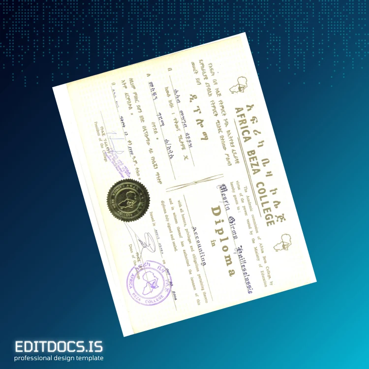 Editable Ethiopia Africa Beza College Diploma in Accounting Page Preview - EditDocs