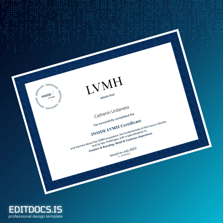 Editable France LVMH INSIDE LVMH Certificate Page Preview - EditDocs