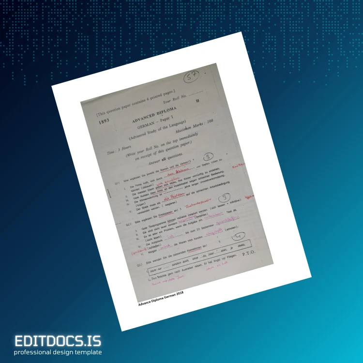 Editable Germany Advanced Diploma in German Template Page Preview - EditDocs