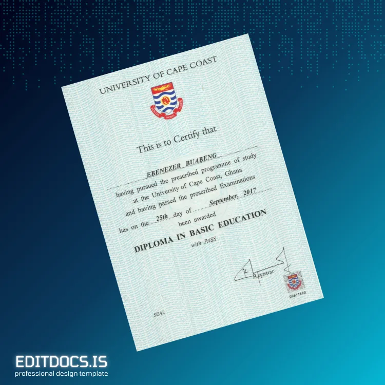 Editable Ghana University of Cape Coast Diploma in Basic Education Template Page Preview - EditDocs