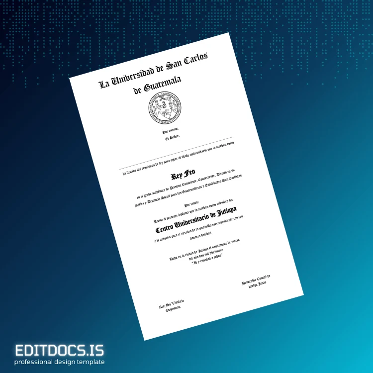 Editable Guatemala Centro Universitario de Jutiapa Rey Feo Degree Certificate Page Preview - EditDocs