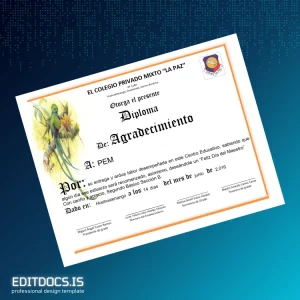 Editable Guatemala Colegio Privado Mixto _La Paz_ Diploma of Appreciation Page Preview - EditDocs