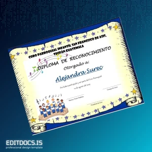 Editable Guatemala Coro Parroquial Infantil San Francisco de Asis Diploma Template Page Preview - EditDocs