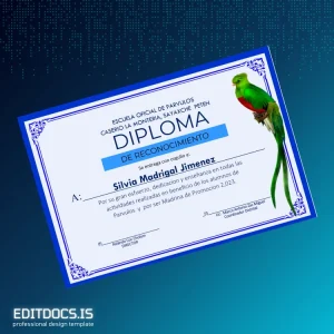 Editable Guatemala Escuela Oficial de Parvulos Diploma de Recognition Template Page Preview - EditDocs