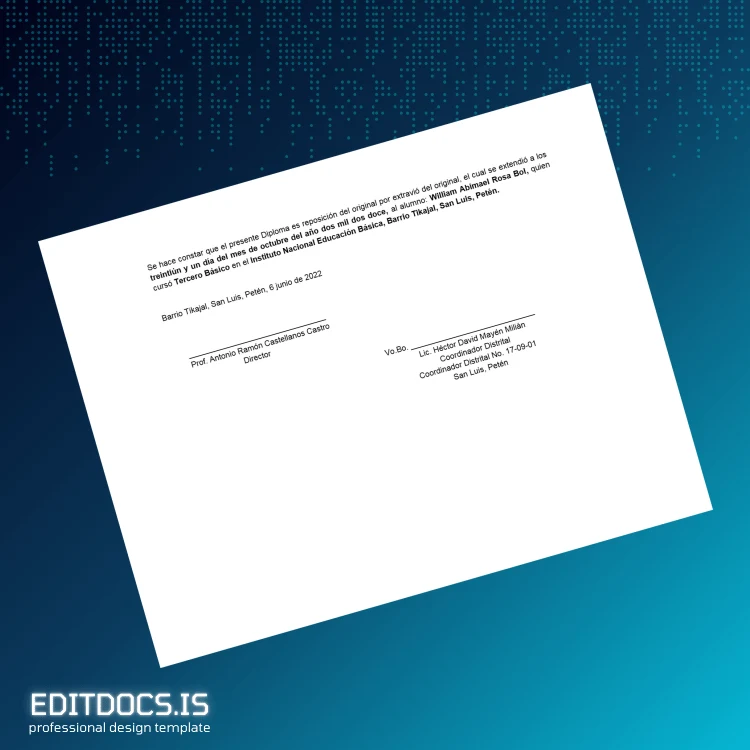 Editable Guatemala Instituto Nacional Educación Básica Basic Education Diploma page 2 Page Preview - EditDocs