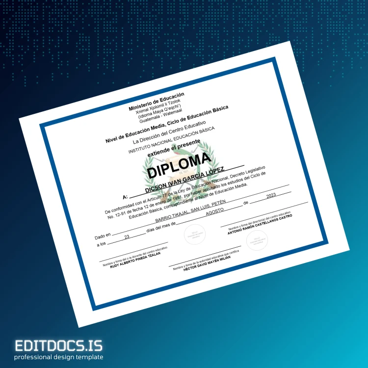 Editable Guatemala Instituto Nacional Educación Básica Basic Education Diploma Page Preview - EditDocs