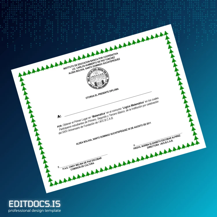 Editable Guatemala Instituto de Educación Básica por Cooperativa Diploma Template page 2 Page Preview - EditDocs