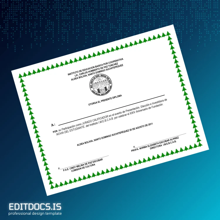 Editable Guatemala Instituto de Educación Básica por Cooperativa Diploma Template page 3 Page Preview - EditDocs