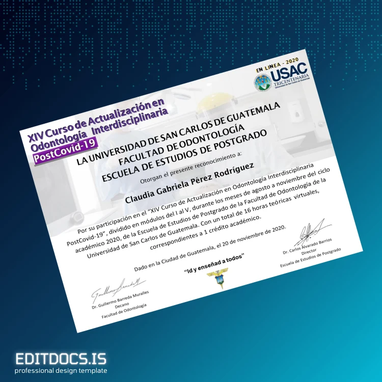 Editable Guatemala Universidad de San Carlos de Guatemala Certificate in Dentistry Page Preview - EditDocs