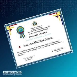 Editable Honduras C.E.B. Antonio Ramón Vallejo Honorary Diploma Template Page Preview - EditDocs