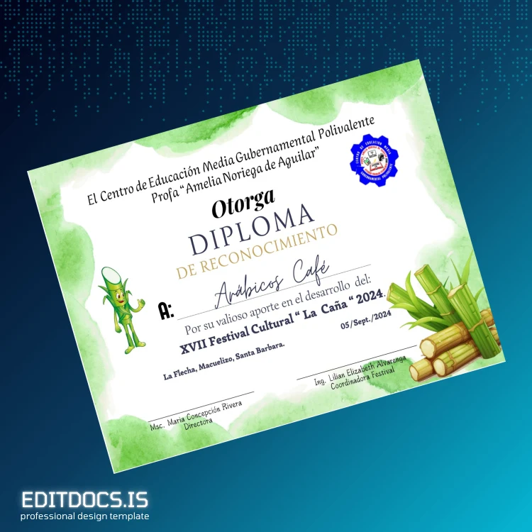 Editable Honduras Centro de Educación Media Gubernamental Polivalente Diploma Template Page Preview - EditDocs