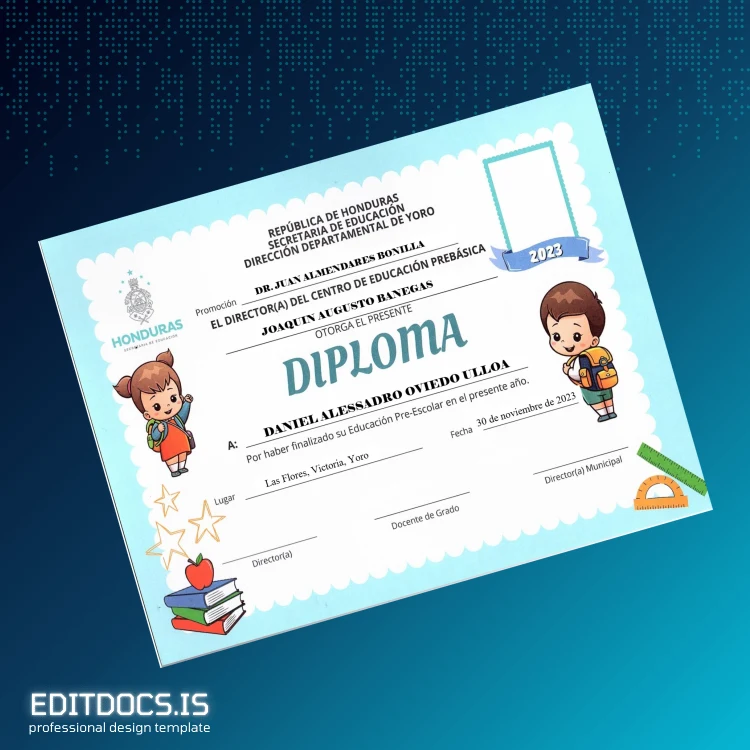 Editable Honduras Centro de Educacion Prebasica Diploma Template Page Preview - EditDocs