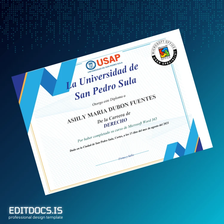 Editable Honduras Universidad de San Pedro Sula Diploma in Microsoft Word 365 in Law Page Preview - EditDocs