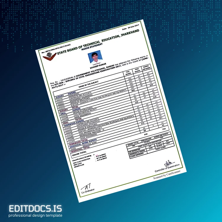Editable India Government Polytechnic Ranchi Diploma in Civil Engineering Template Page Preview - EditDocs