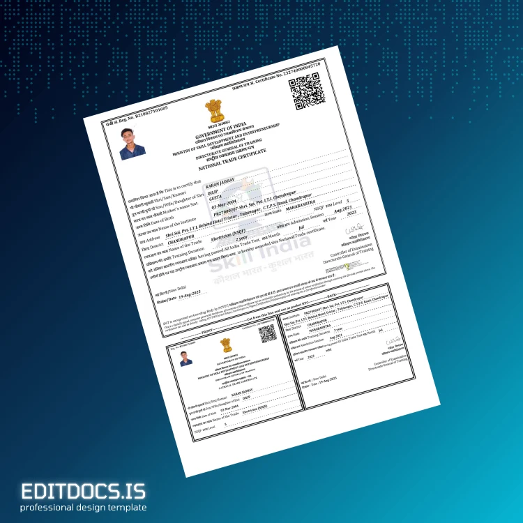 Editable India National Trade Certificate in Electrician NSFQ Page Preview - EditDocs