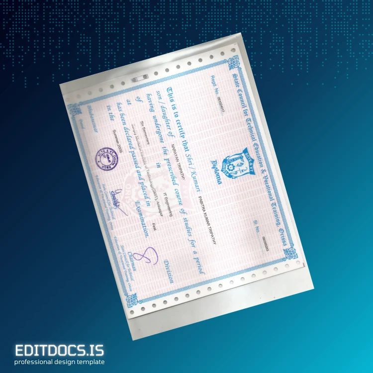 Editable India State Council for Technical Education Diploma in IT Engineering Template Page Preview - EditDocs