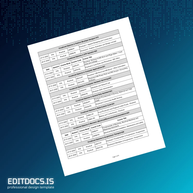 Editable India Tamil Nadu Open University Vocational Diploma Template page 2 Page Preview - EditDocs