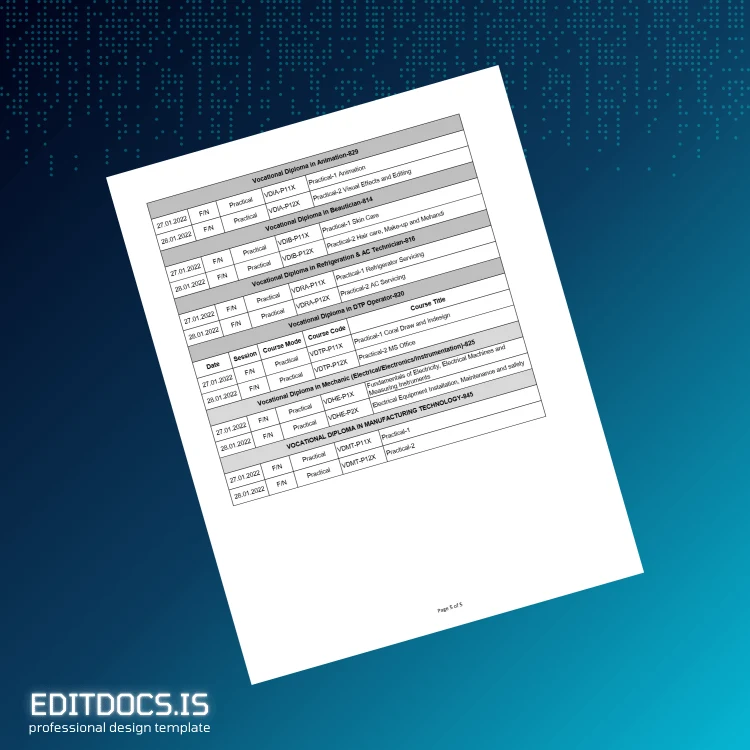 Editable India Tamil Nadu Open University Vocational Diploma Template page 5 Page Preview - EditDocs