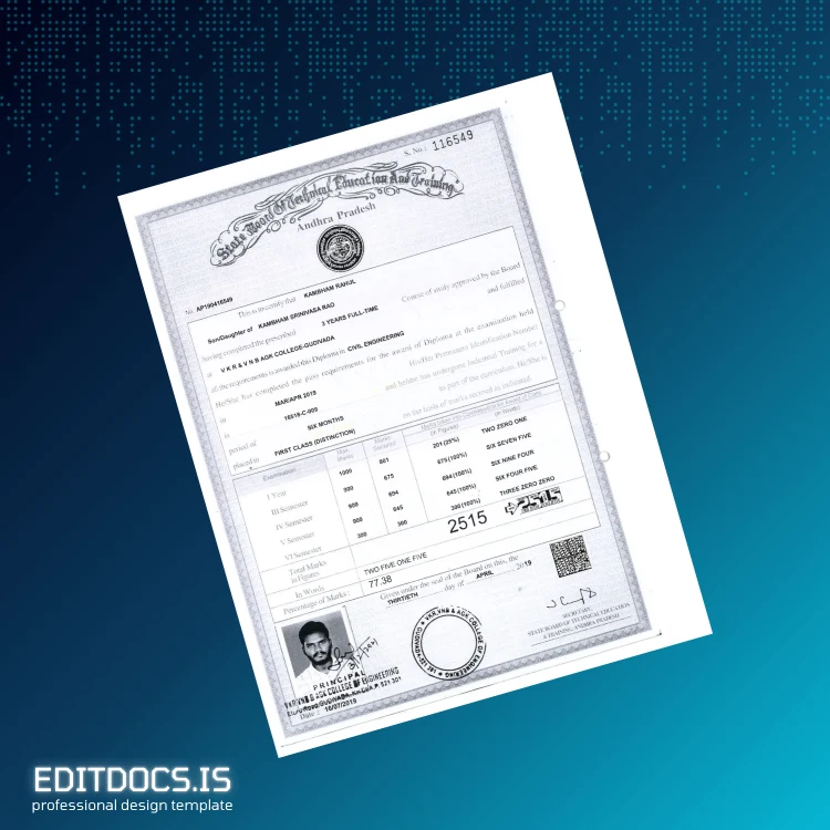 Editable India V Krishna Reddy College of Engineering Diploma in Civil Engineering Template Page Preview - EditDocs