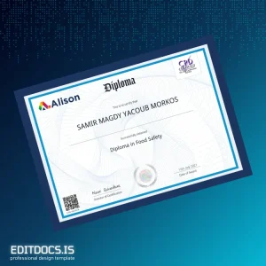 Editable Ireland Alison Diploma in Food Safety Template Page Preview - EditDocs