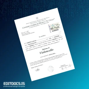 Editable Italy Conservatorio di Musica _F. Cilea_ Diploma in Cello Certificate Page Preview - EditDocs