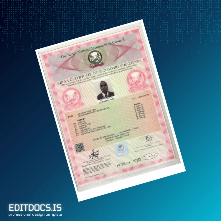 Editable Kenya Giteri Mixed Secondary School High School Diploma Template Page Preview - EditDocs