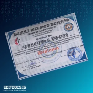 Editable Liberia United Methodist School Senior High Division Diploma Template Page Preview - EditDocs