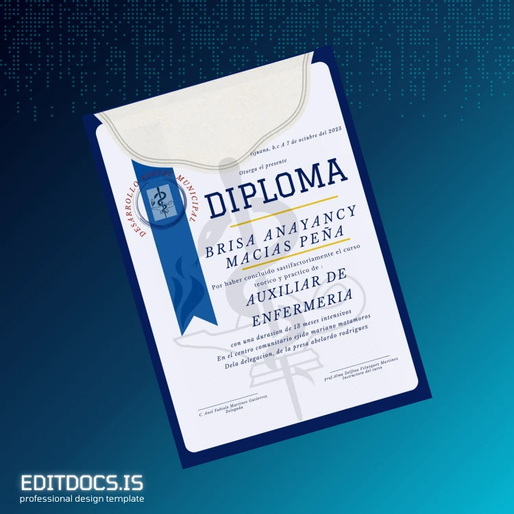 Editable Mexico Desarrollo Social Municipal Auxiliary Diploma in Nursing Template Page Preview - EditDocs